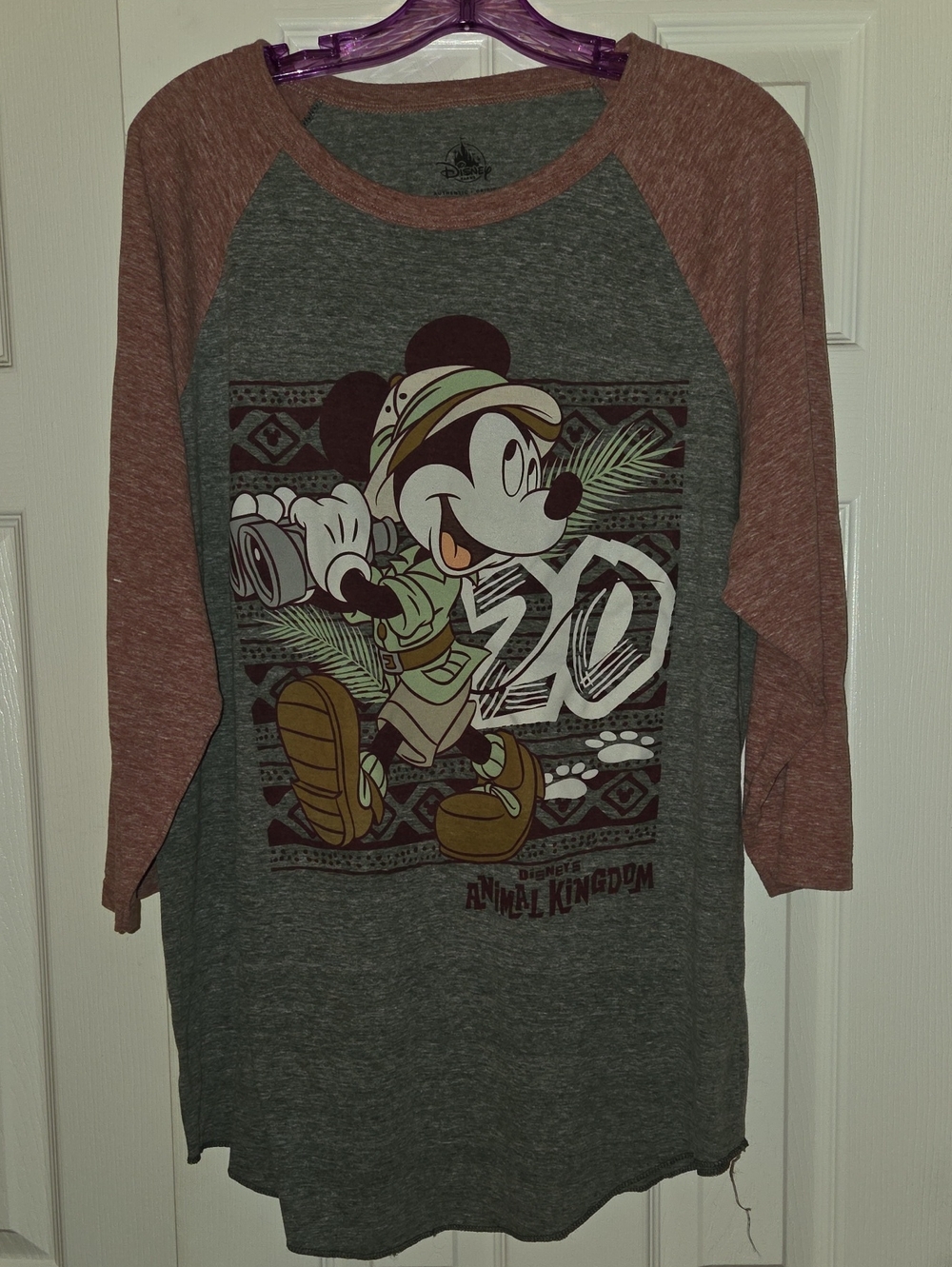 Walt Disney World Animal Kingdom Safari Mickey Mouse  Raglan Shirt XL Men's